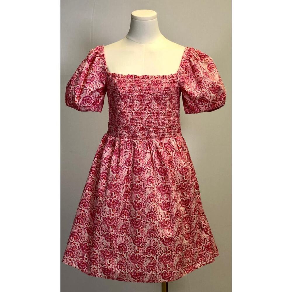J. Crew Button Front Puff Sleeve Mini Dress Pink Floral Twill Preppy Womens S